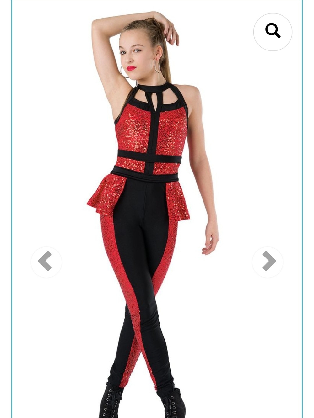 Red Sequin Dance Costume with Black Trim
